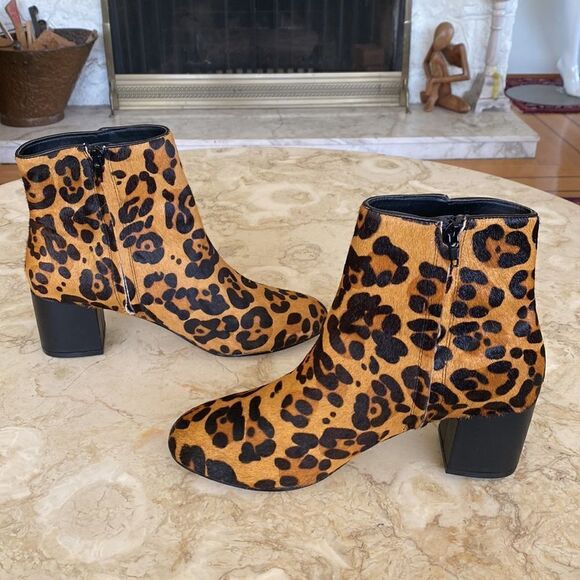 NWOT Urban Outfitters Pony Hair Leopard Print Ankle Boots - Picture 5 of 13